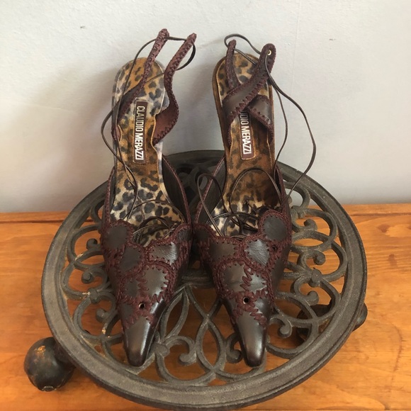 Claudio Merazzi Burgundy and Cheetah Print Heels - Picture 3 of 6